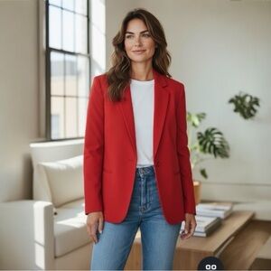 Vintage Sag Harbor Petite Vibrant Red Women's Blazer